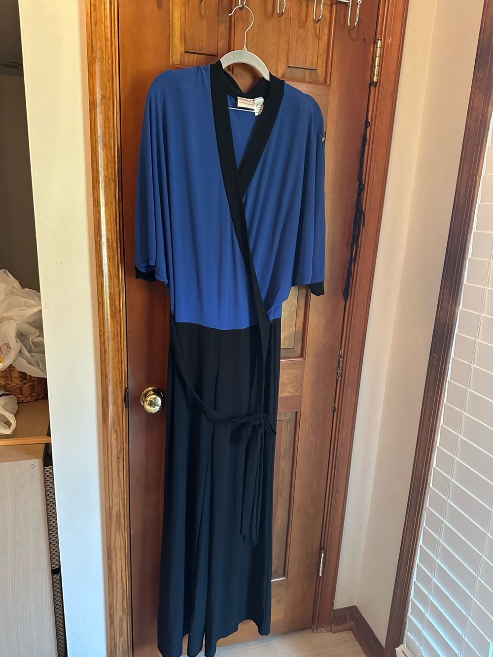 Vintage Newport News Blue and Black Wrap Jumpsuit
